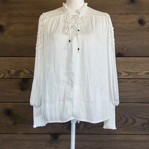 Dear John White Ruffle Neck Long Sleeve Blouse Women's‎ Size M